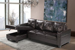 1839 Black Leather Sectional Sofa with storage chase