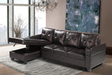 1839 Black Leather Sectional Sofa with storage chase