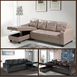 1839 Black Leather Sectional Sofa with storage chase