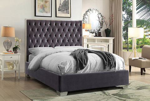 Acton Grey Velvet King/Queen Platform Bed