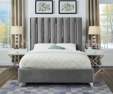 Manila Grey Velvet Upholstered King/Queen Platform Bed