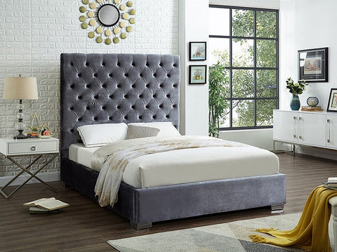 Lato Grey Velvet King/Queen Platform Bed