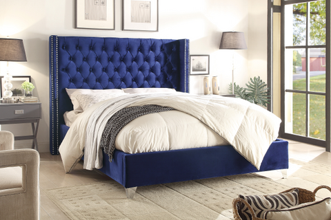 Petros Blue Velvet King/Queen Platform Bed