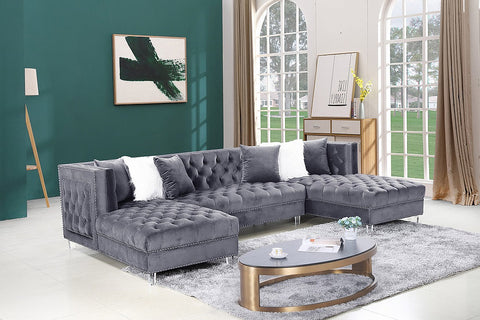 Taylor Grey Velvet Upholstered Sectional Sofa