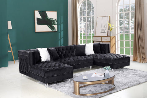 Taylor Black Velvet Upholstered Sectional Sofa