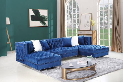 Taylor Blue Velvet Upholstered Sectional Sofa