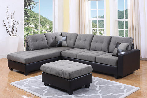 Bailey Reversible Grey/Black Sectional Sofa with FREE Ottoman