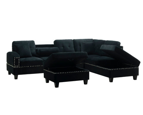 Kayden Reversible Button Tufted Trim Sectional Sofa with Ottoman and USB Ports