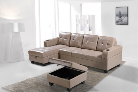 Conley Creme Leather Sectional with FREE Storage Ottoman