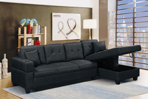 Huber Black Sectional Sofa with Storage Chaise